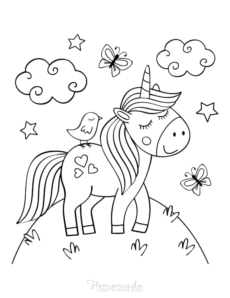Cute Unicorn On Hill Top Butterflies Hearts Unicorn Tracing Shape Pdf Free Vectors
